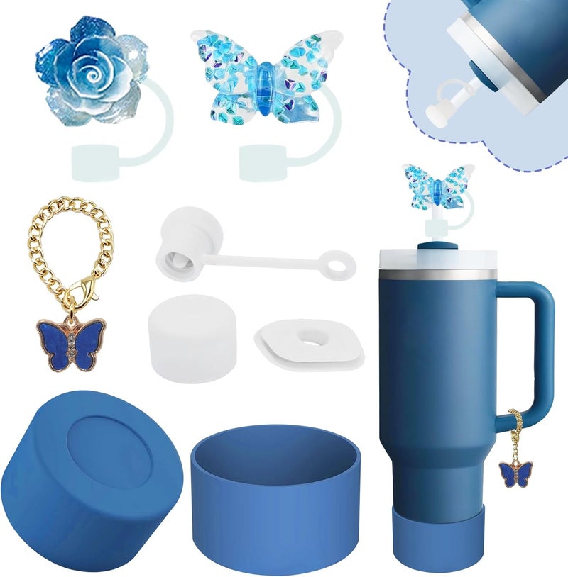 vikgle Stanley Cup Accessories Set,Including 2 Pcs 0.4in Straw Cover, 1 Silicone Spill-Proof Stopper Set of 3, 1 Cute Butterfly Handle Charm, 1 Silicone Boot Fits Stanley 40&30 Oz Tumbler (Stargaze) - Image 1